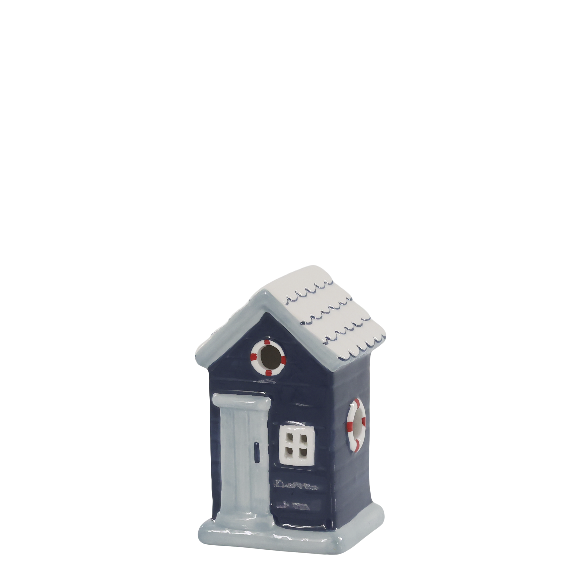 Keramik Mini Strandhaus Dunkelblau/Weiß - Höhe 10 cm