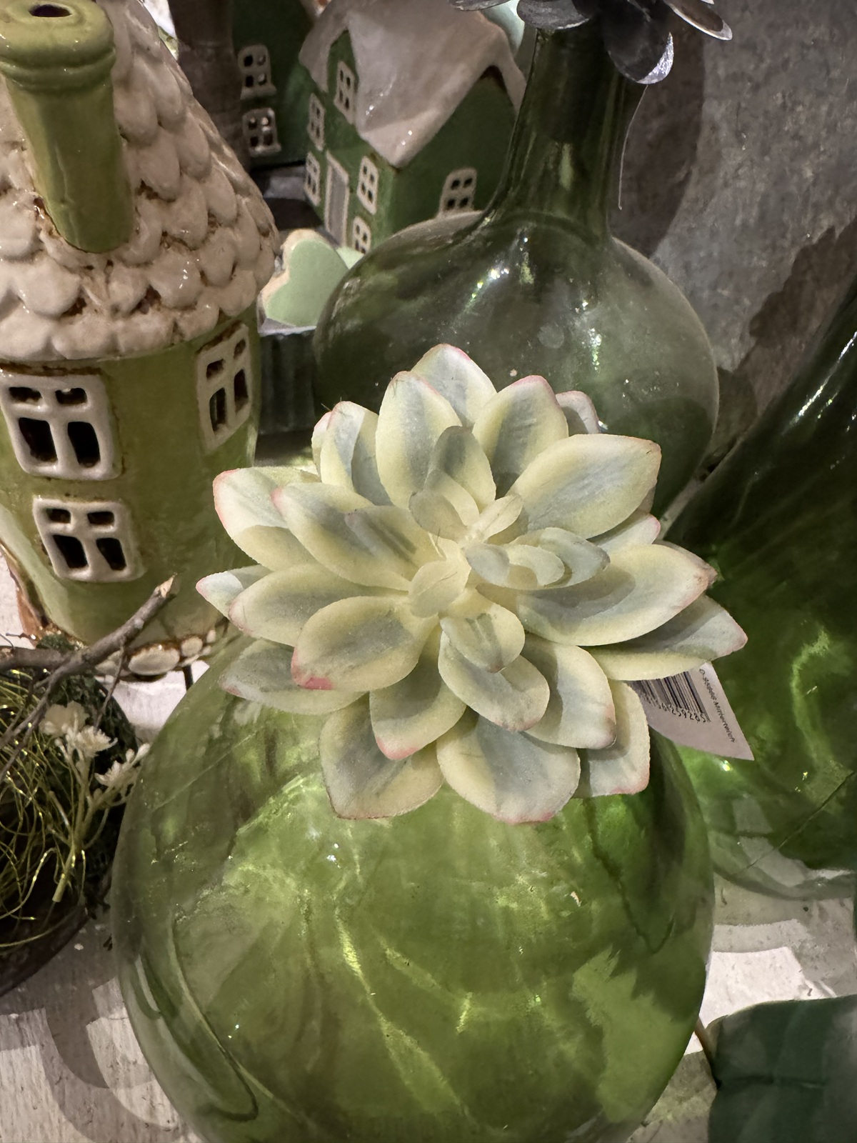 Kunstpflanze Echeveria grün creme - Durchmesser ca. 10 cm