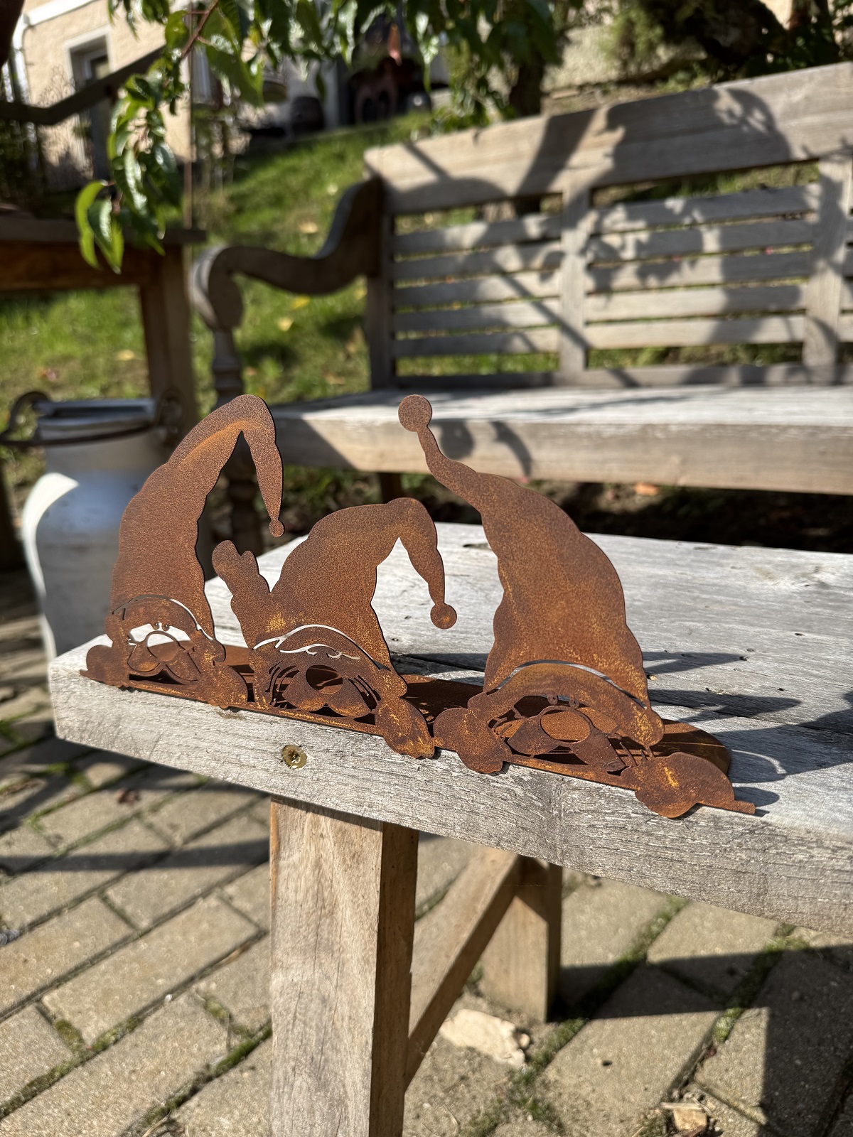 Edelrost Kantenfigur Wichtelfreunde - Breite 30 cm