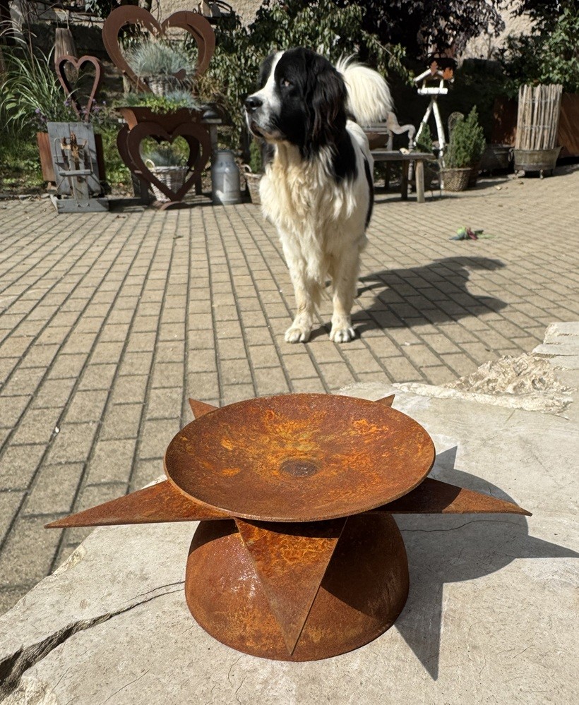Edelrost Stern Ø 15 cm mit Halbkugelschale auf Bodenplatte (beidseitig dekorierbar)