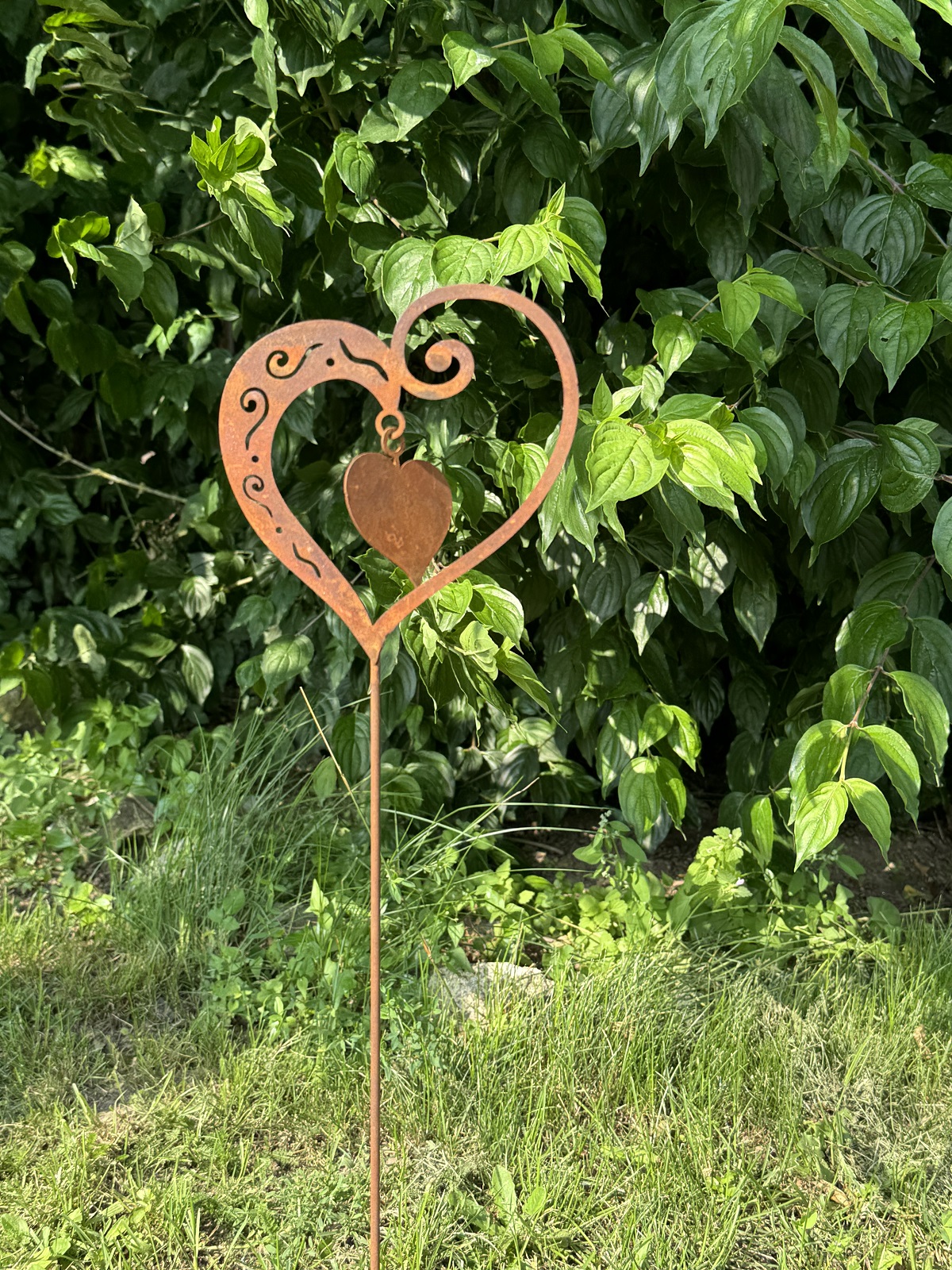 Edelrost Herz Ornament klein mit beweglichem Innenherz - Höhe 60 cm