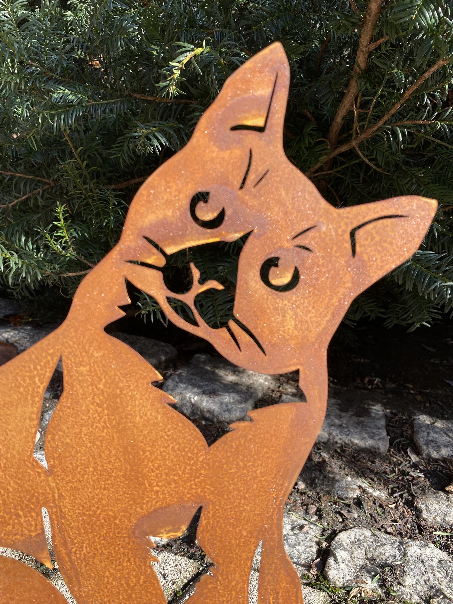 Edelrost Katze Leonie sitzend auf Bodenplatte - Höhe 35 cm