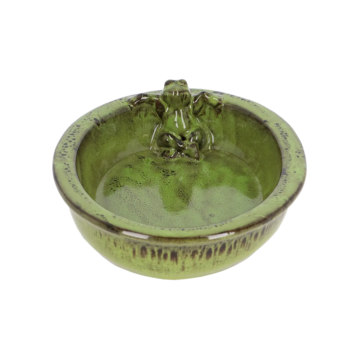 Keramik Vogeltränke / Vogelbad grün in ovaler Form mit Frosch - Breite 30 cm