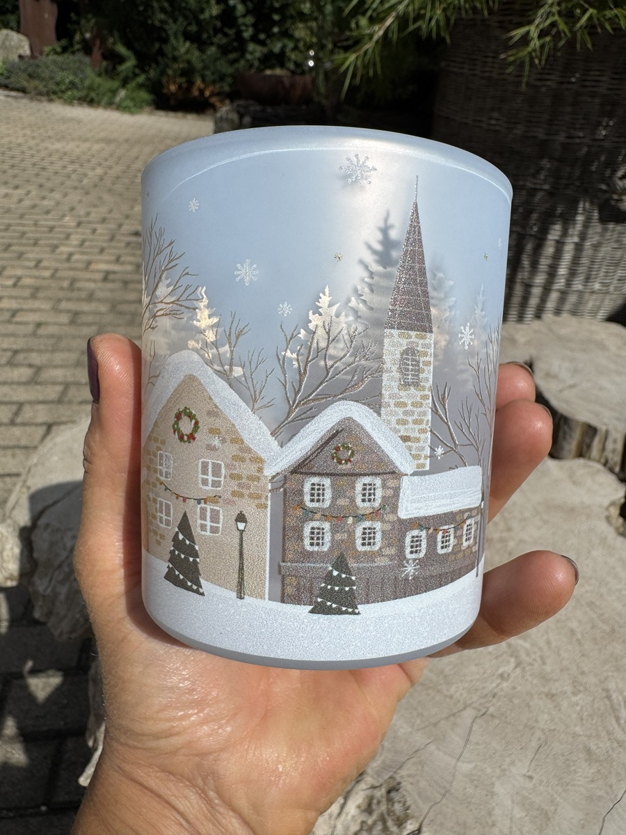 Glas Windlicht Winterlandschaft mittel Naturtöne  - Durchmesser 10 cm