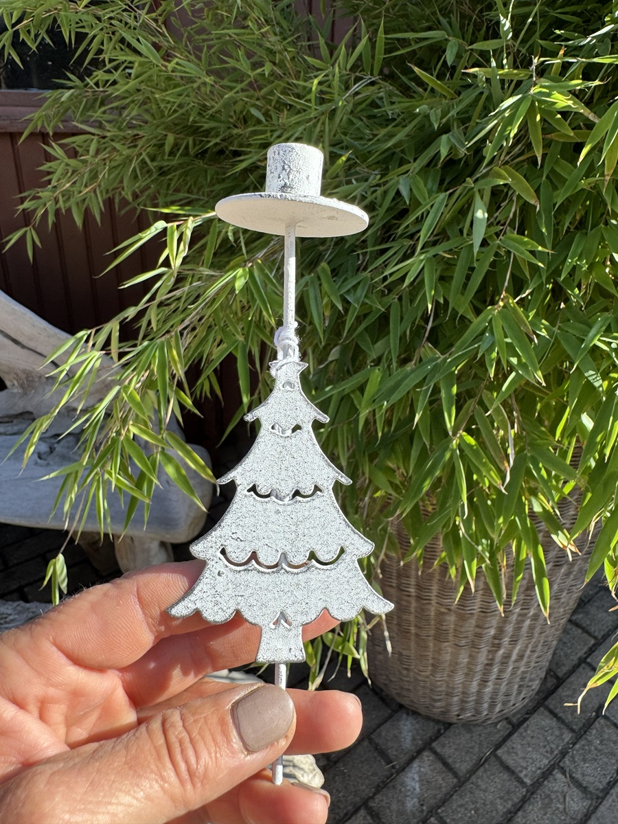 4tlg. Metall Baumkerzenhalter Weiß mit Weihnachtsmotiven