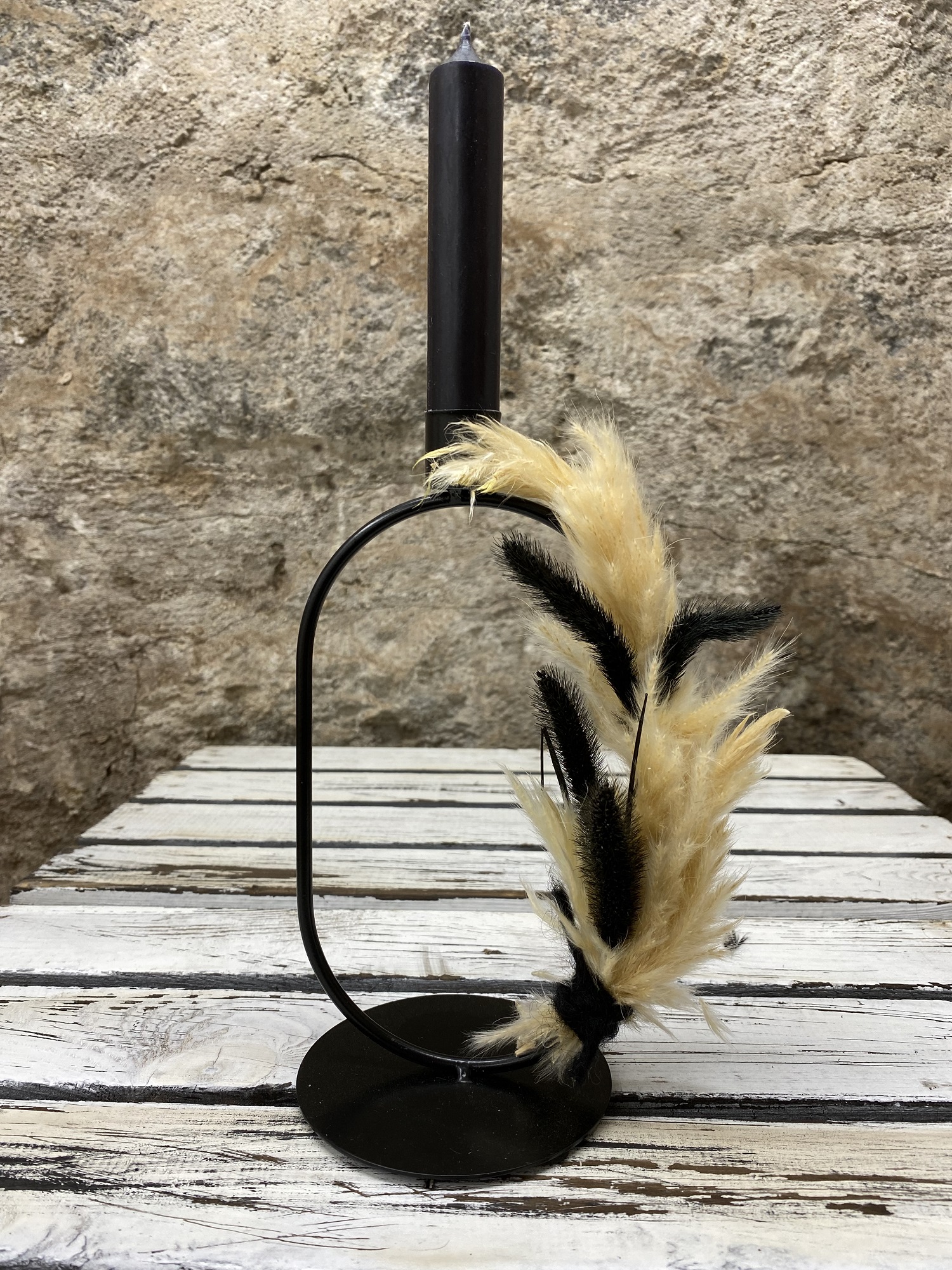 Kerzenleuchter Oval hoch schwarz für Stabkerzen