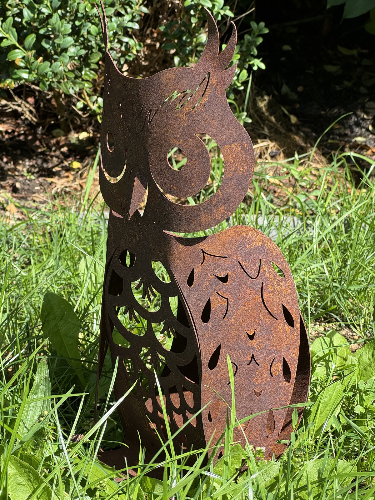 Edelrost Eule filigran klein 3D Optik Skulptur - Höhe 40 cm