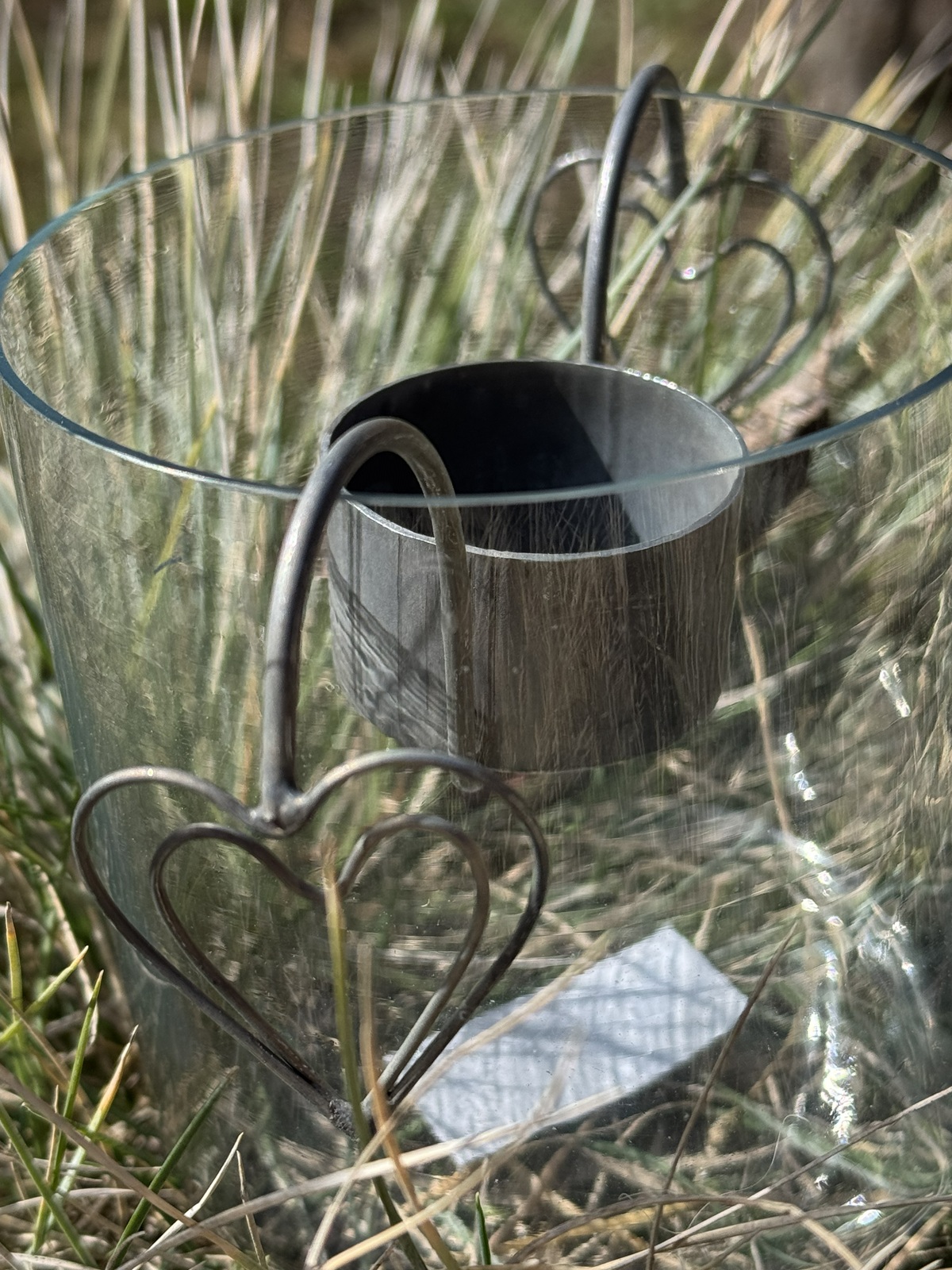 Zink Teelichthalter mit Herz zum Einhängen in Gläser - Länge 13 cm
