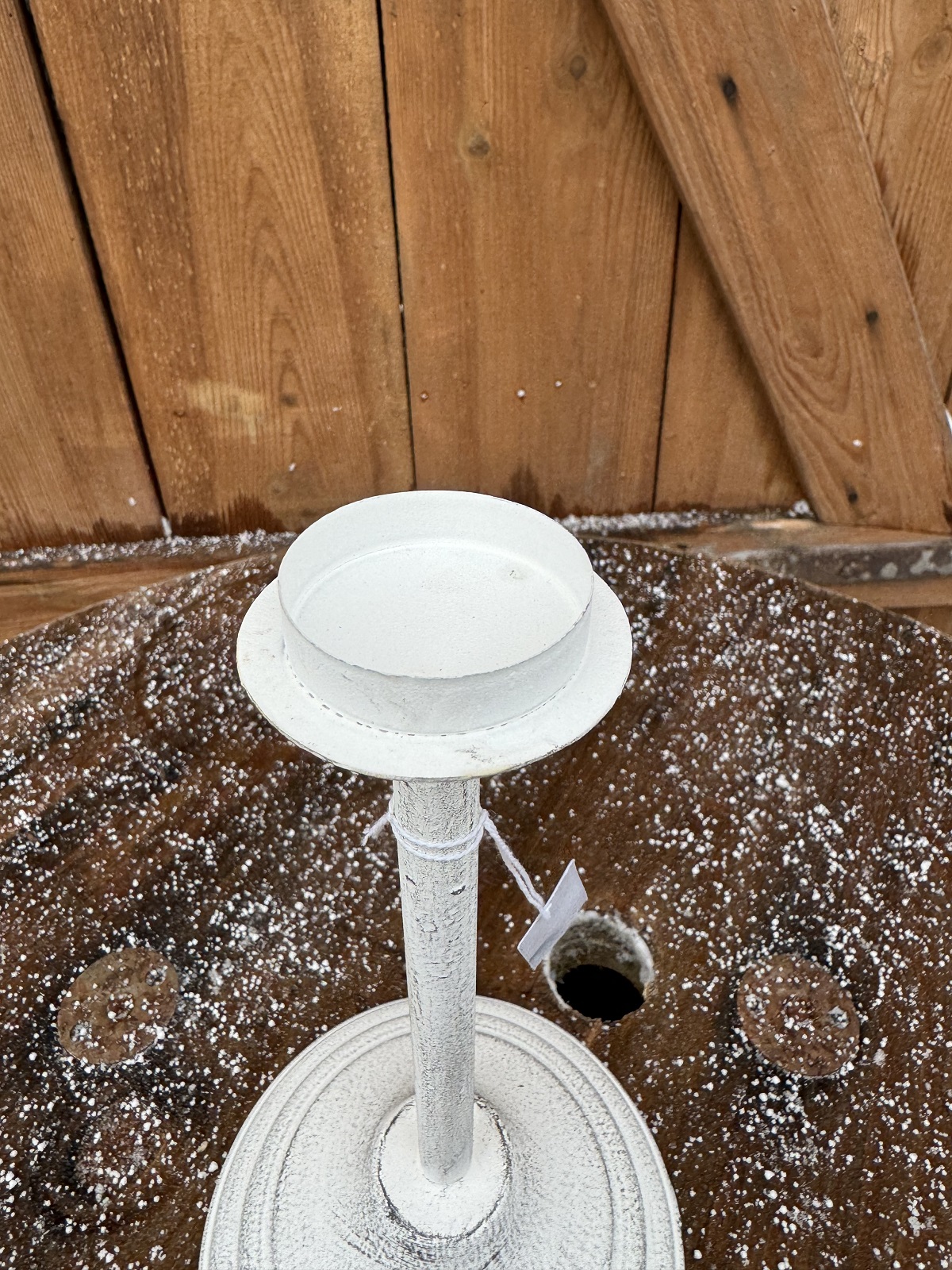 Metall Windlicht Lampe weiß groß mit Fuß - Höhe 35 cm