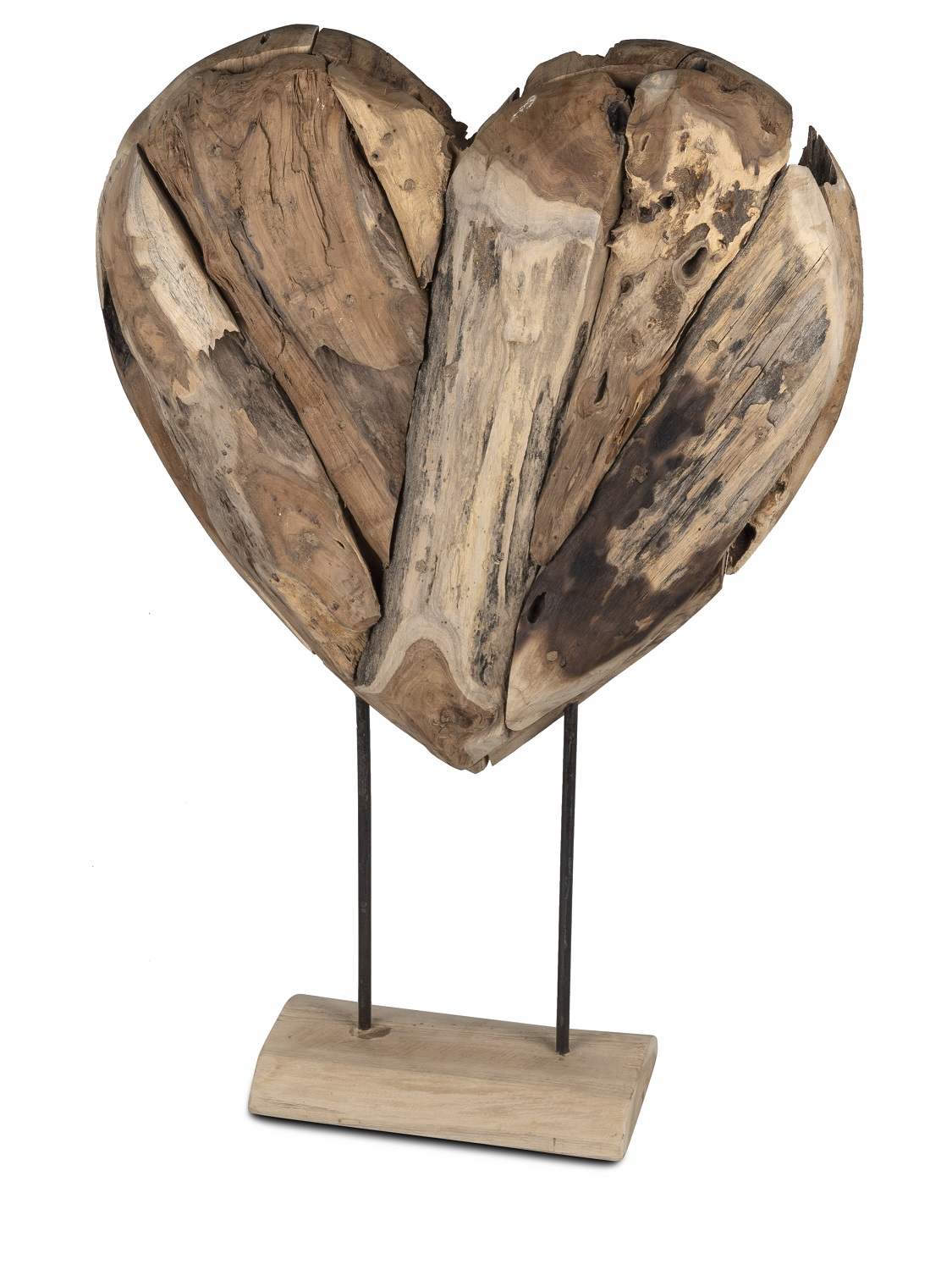 Teak Holz Herz geschlossene Form XL auf Standplatte - Höhe 80 cm