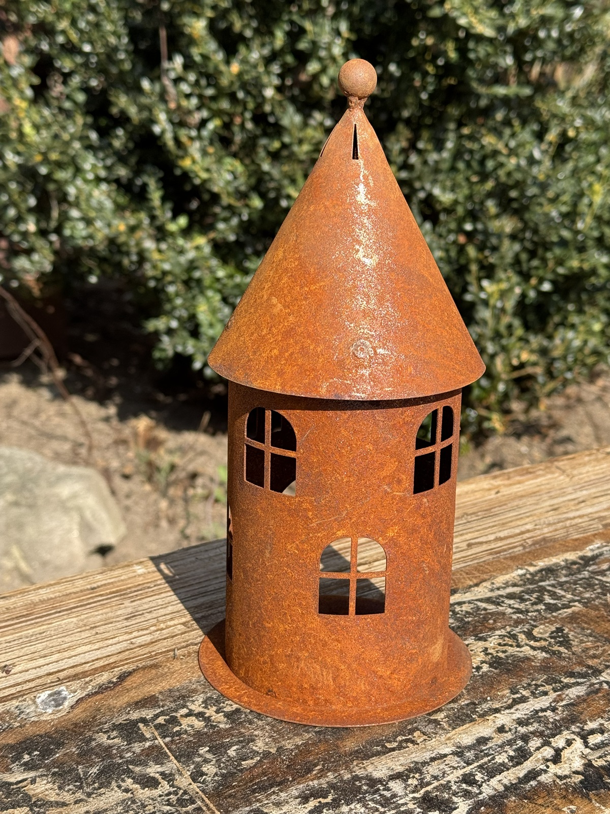 Edelrost Windlicht Mini Turm auf Bodenplatte - Höhe 25 cm