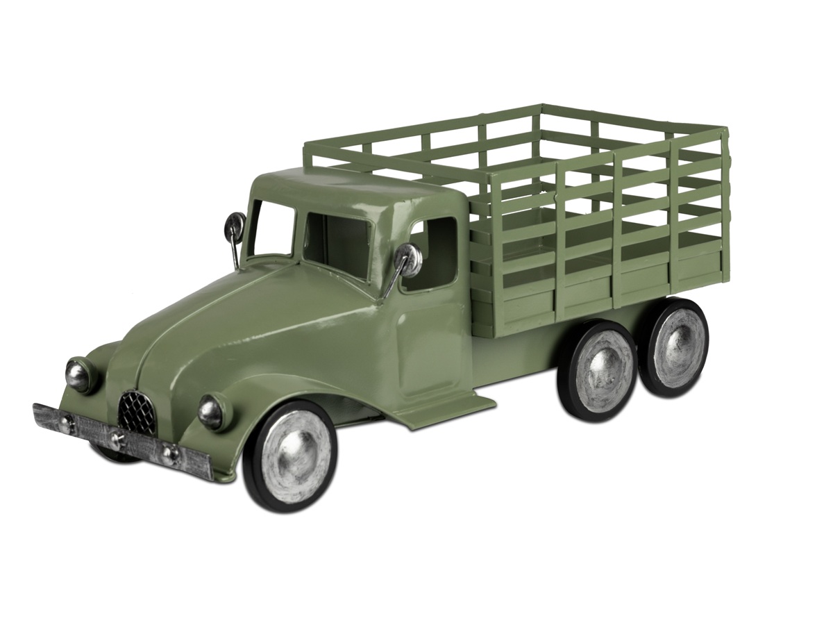 Metall Retro Truck Olivgrün mit 6 Rädern & großer Ladefläche - Länge ca. 46 cm