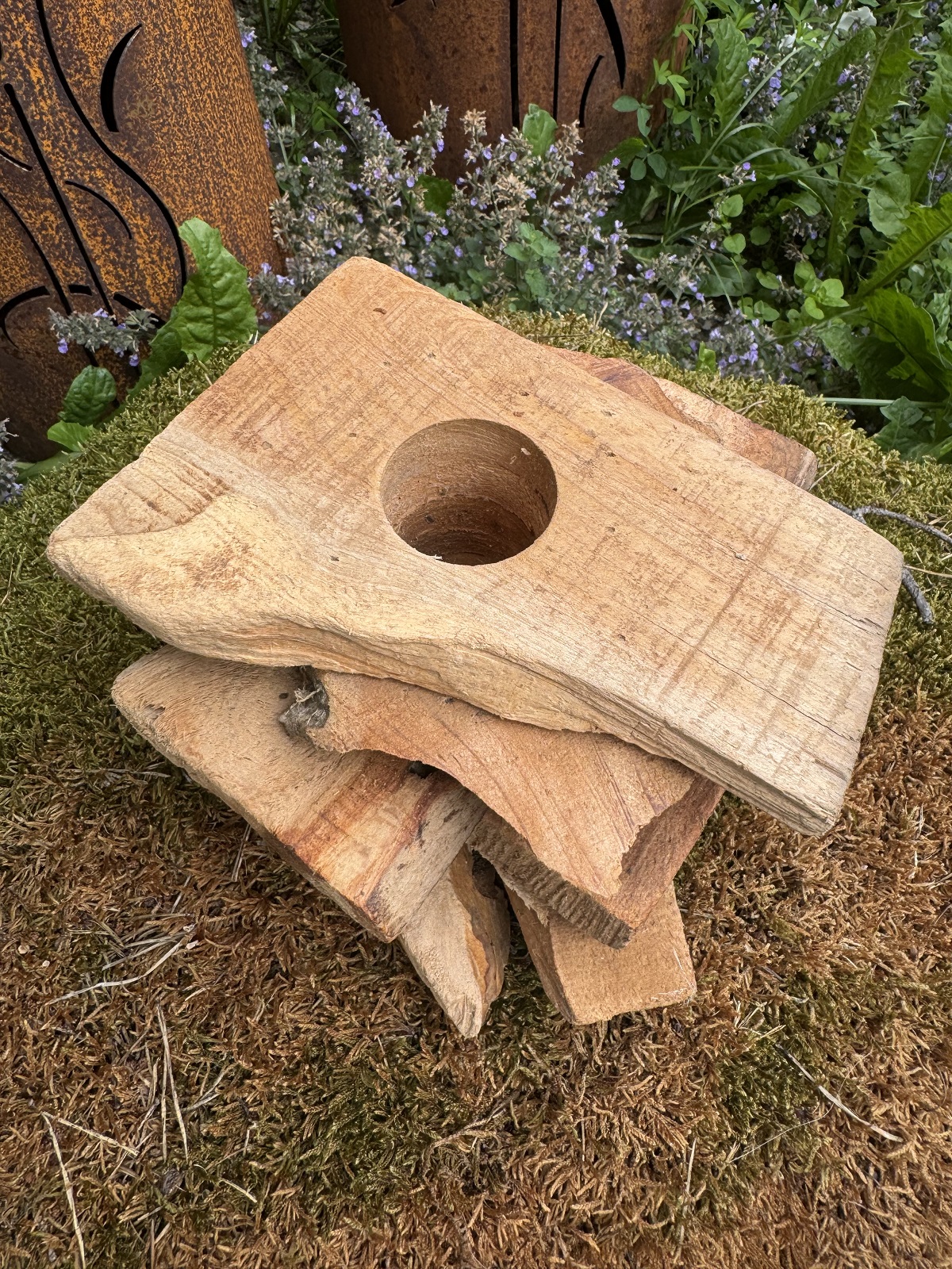 Holzscheiben mit Glasvase Bali naturbelassen - Höhe ca. 16 cm