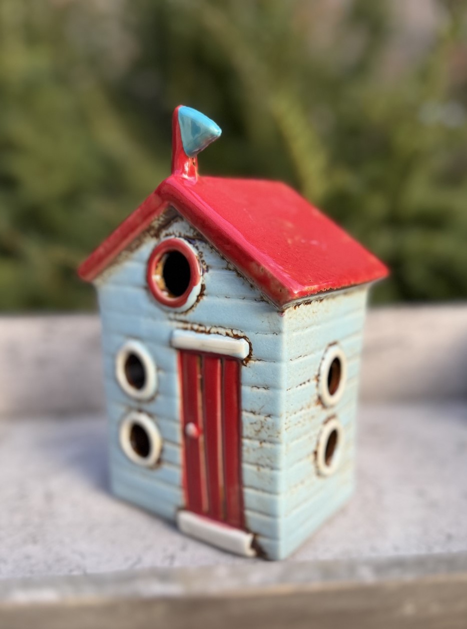 Keramik Windlicht kleines Strandhäuschen - Höhe 18,5 cm