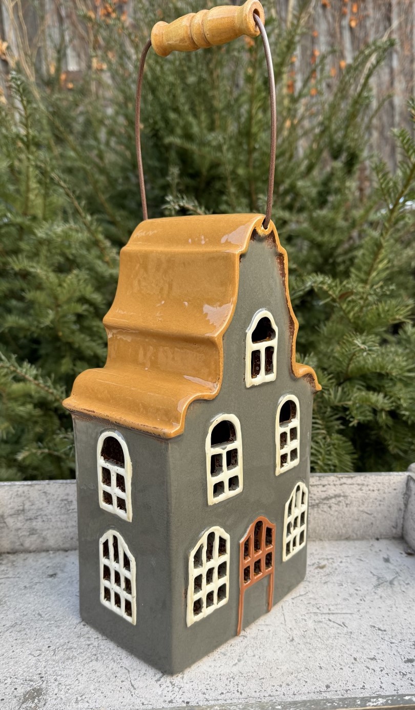 Keramik Windlicht Barockhäuschen mit Henkel - Höhe 31 cm ohne Henkel