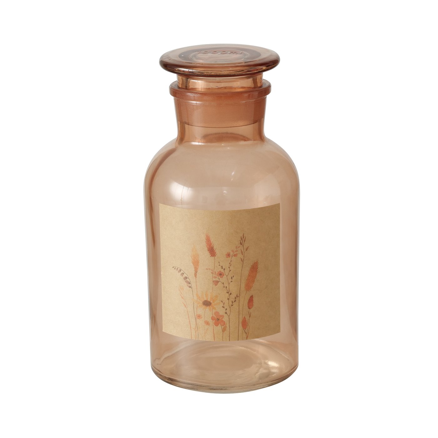 Glas Apothekerflasche hellorange mit Blütenmotiv - Höhe 22 cm
