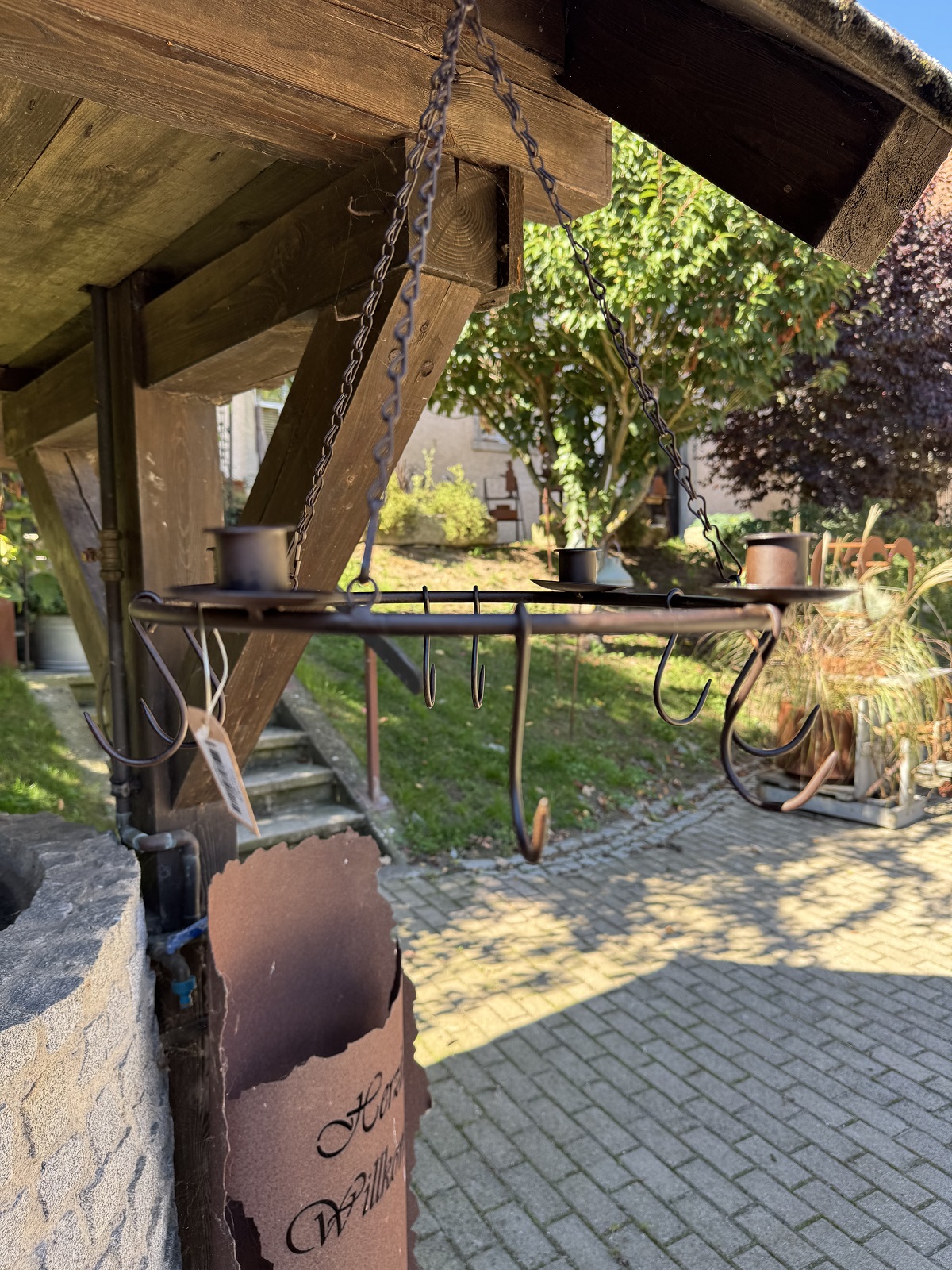 Metall Kronleuchter für 4 Stabkerzen mit 8 Haken an Kette - Durchmesser 30 cm