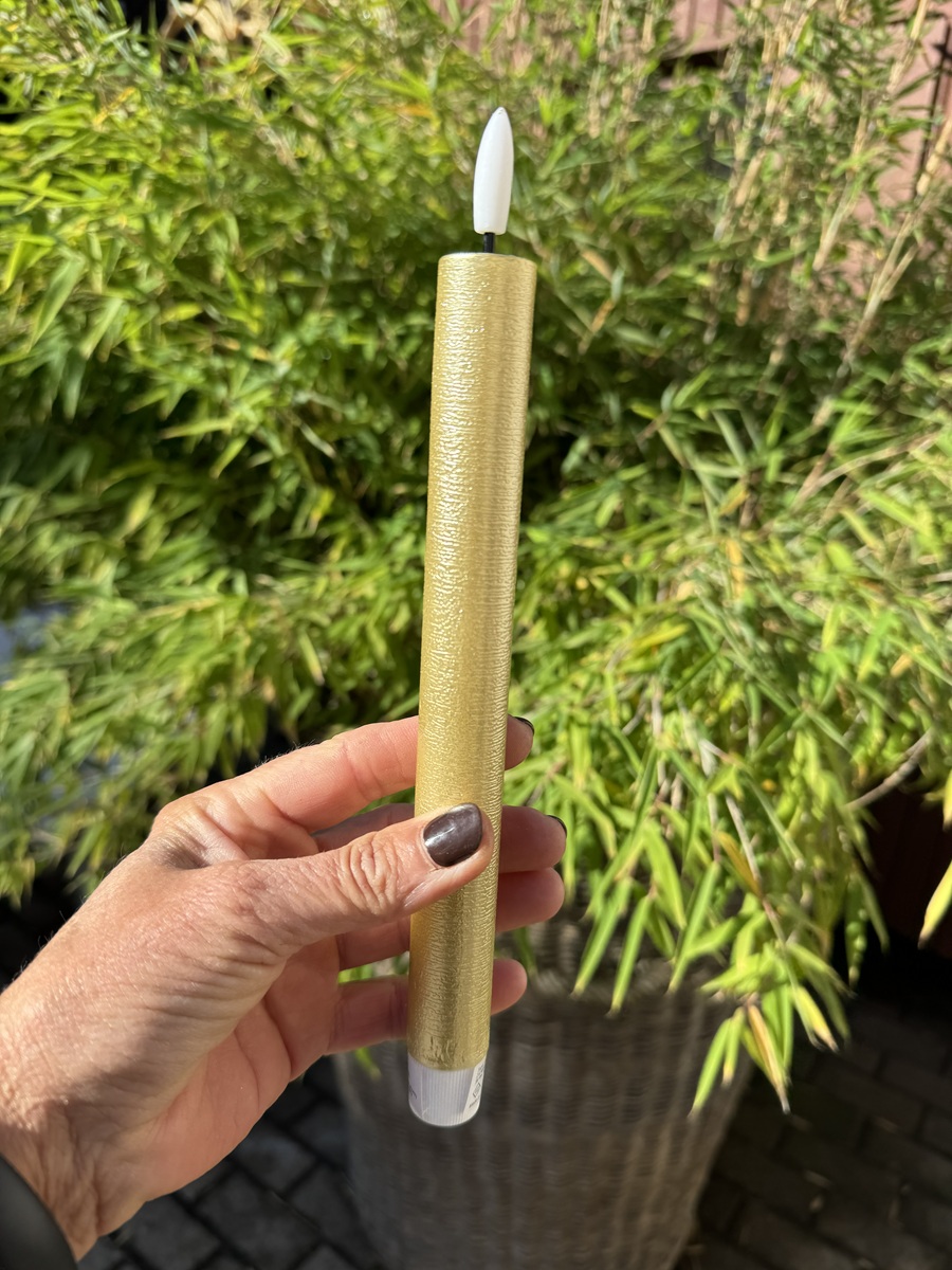 LED Echtwachs Stabkerze Gold - Höhe 24,5 cm