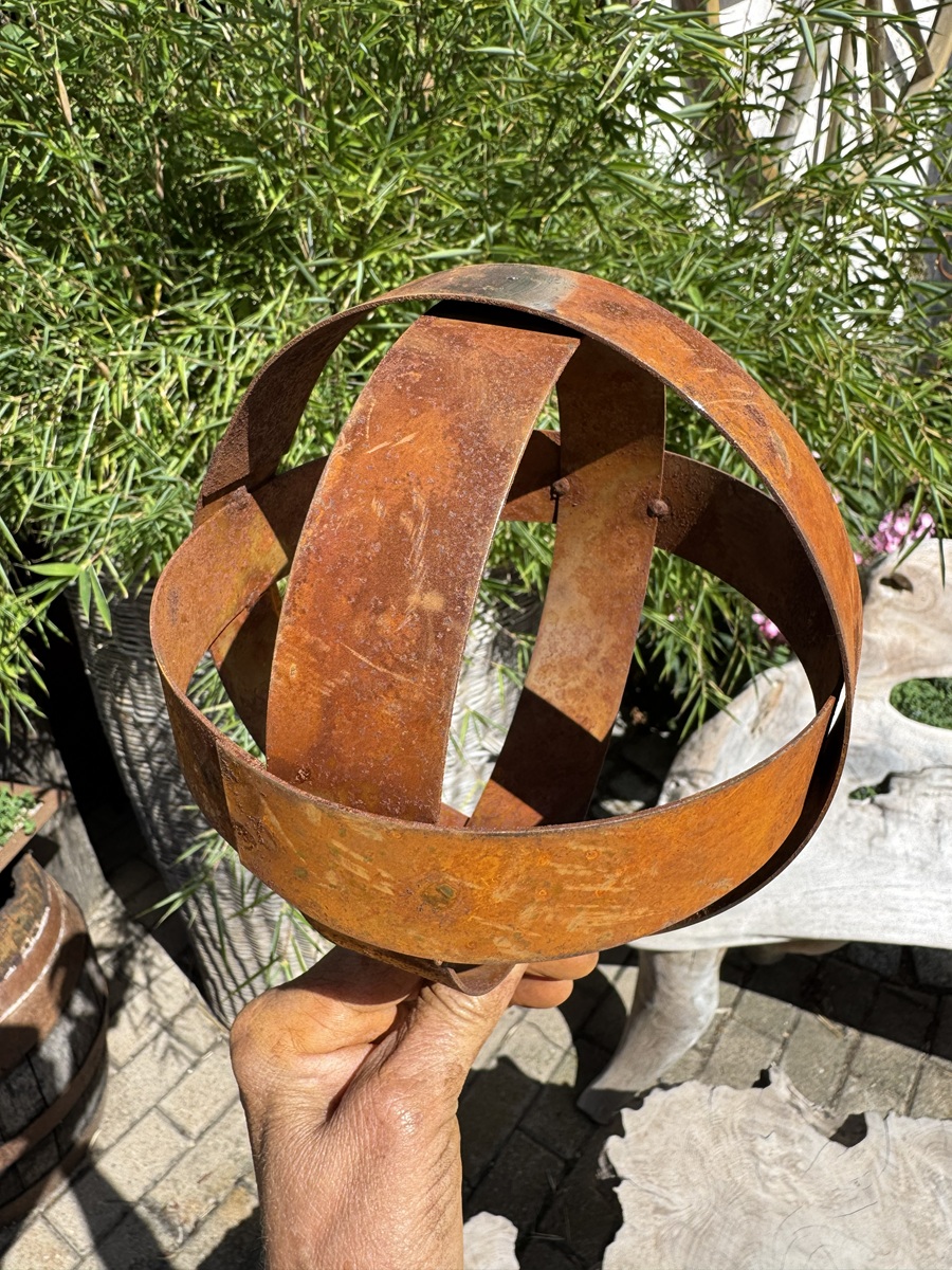 Edelrost Mini Bänderkugel mit Schraube - Durchmesser 15 cm