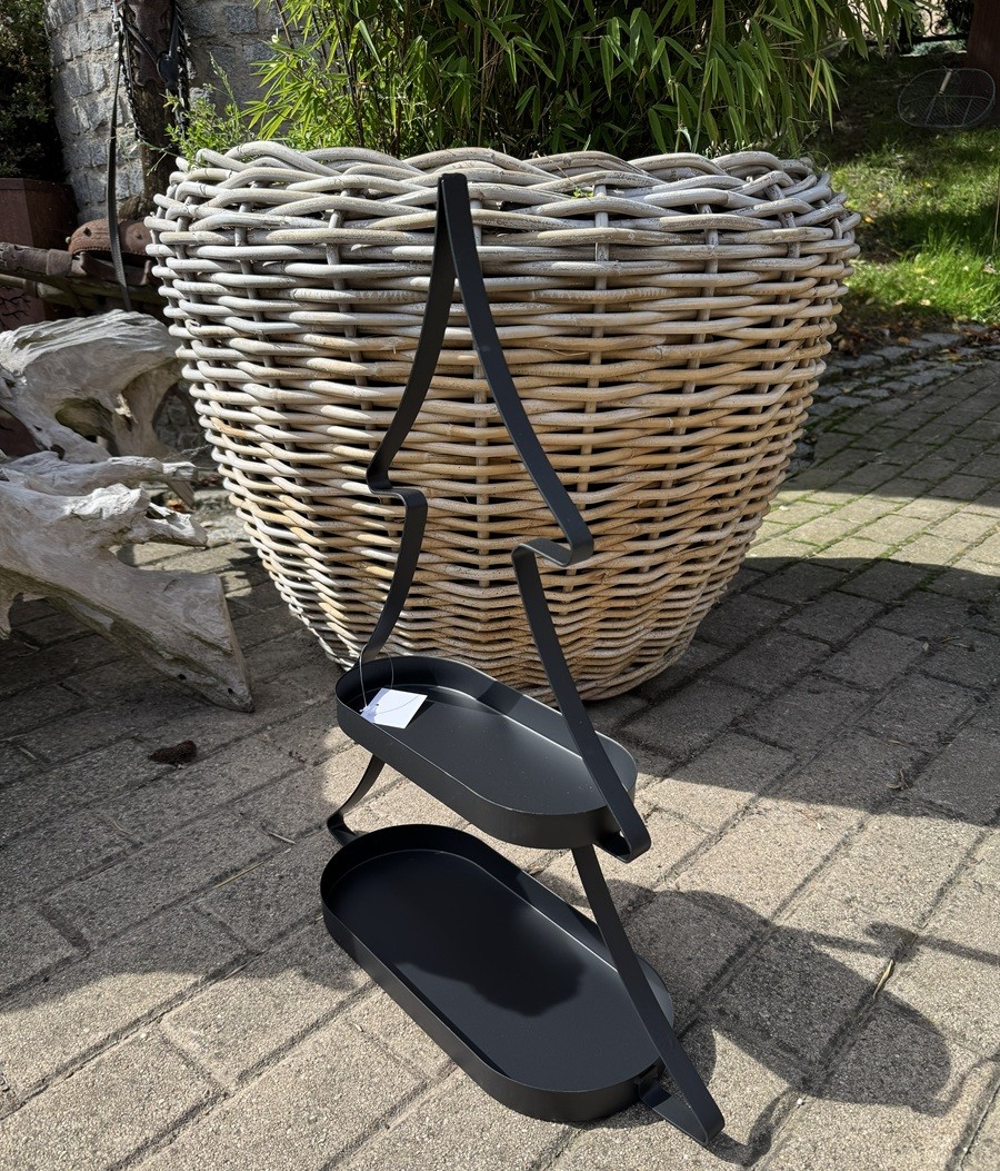 Metall Etagere Tanne Schwarz mit 2 ovalen Böden - Höhe 60 cm