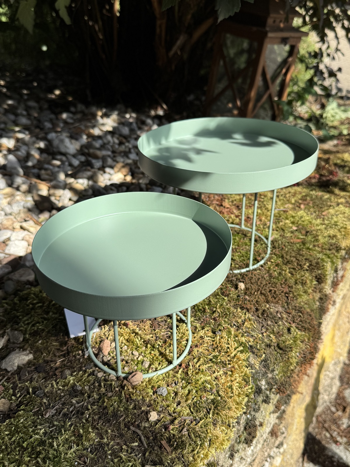 Metall Tablett groß salbei auf Standgerüst - Durchmesser 23 cm