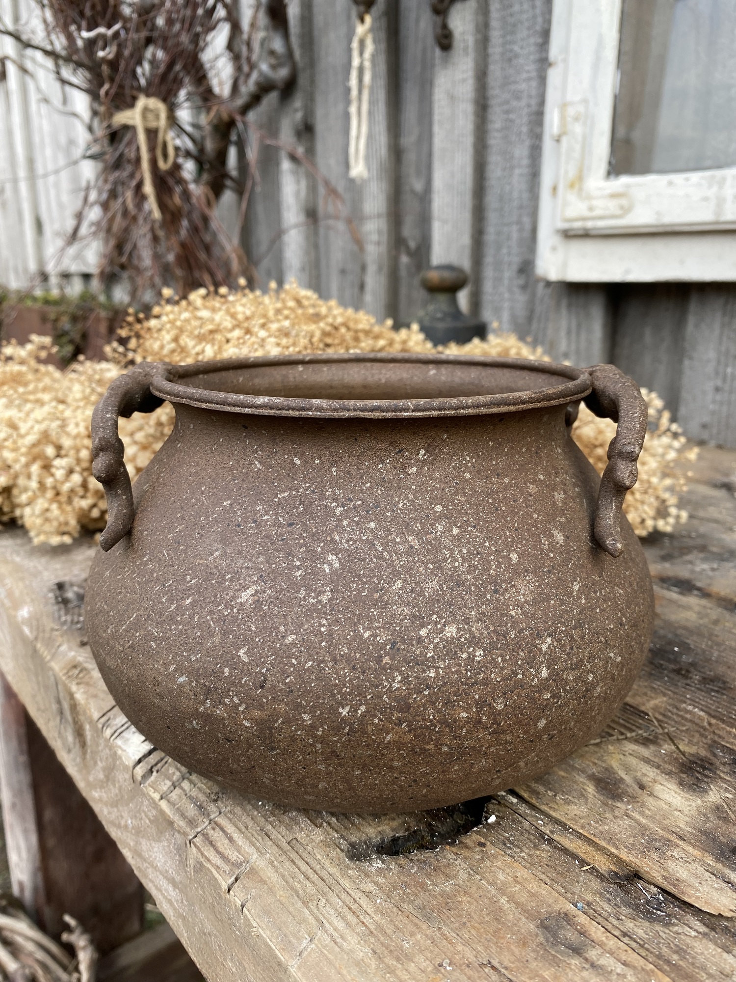 Rost Topf bauchig mit seitlichen Griffen - Höhe 11 cm