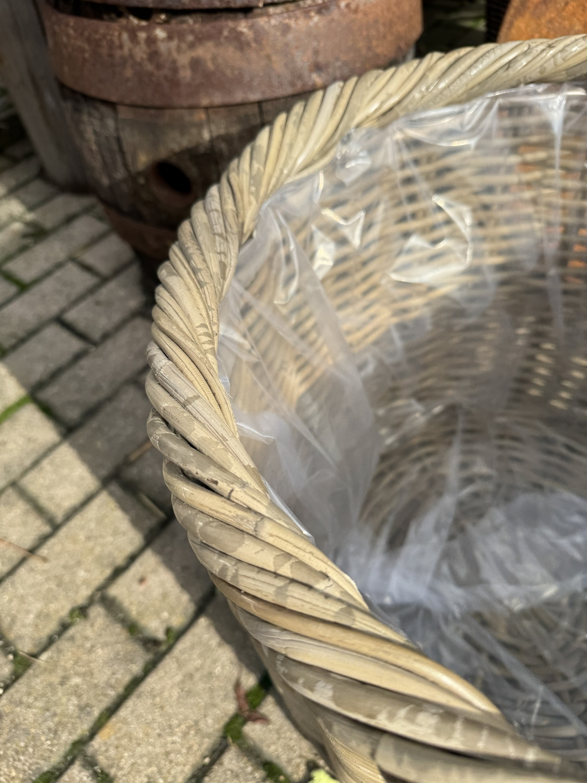 Pflanz Korb rund Rattan Outdoor mit Folie - Durchmesser 50 cm