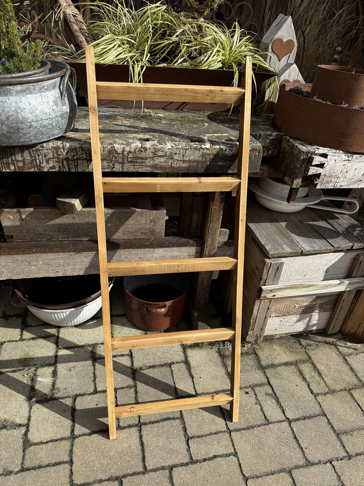 Holz Deko-Leiter breit naturfarben - Höhe 110 cm