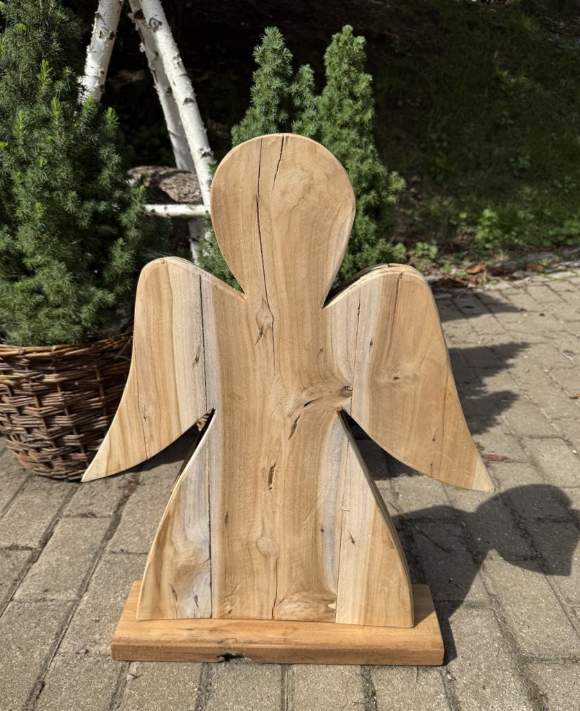 Teak Holz Engel groß auf Bodenplatte - Höhe ca. 62 cm