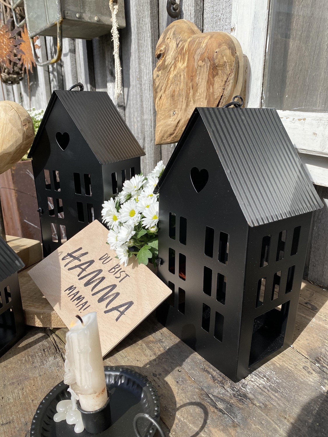Windlicht Haus schwarz groß - Höhe 24 cm | 590779SG