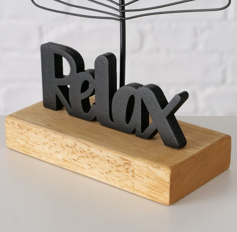Aufsteller Blatt mit Schriftzug Relax schwarz