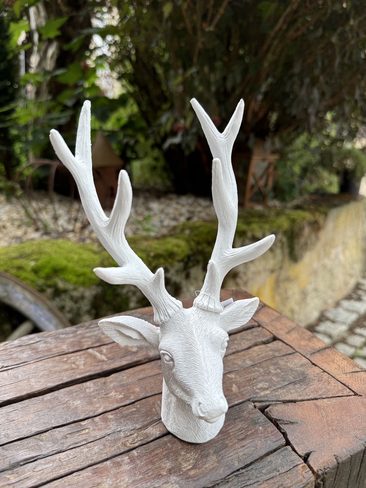 Polyresin Hirschkopf weiß klein - Höhe 20,5 cm