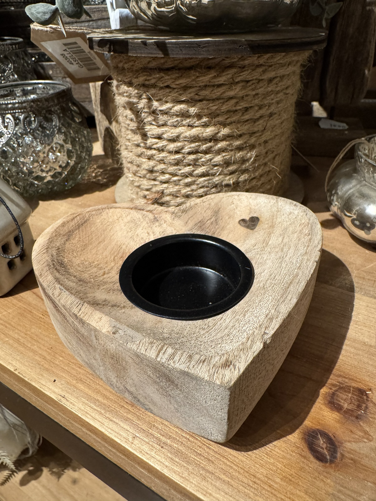 Holz Teelichthalter Herz naturbelassen - Durchmesser 12 cm