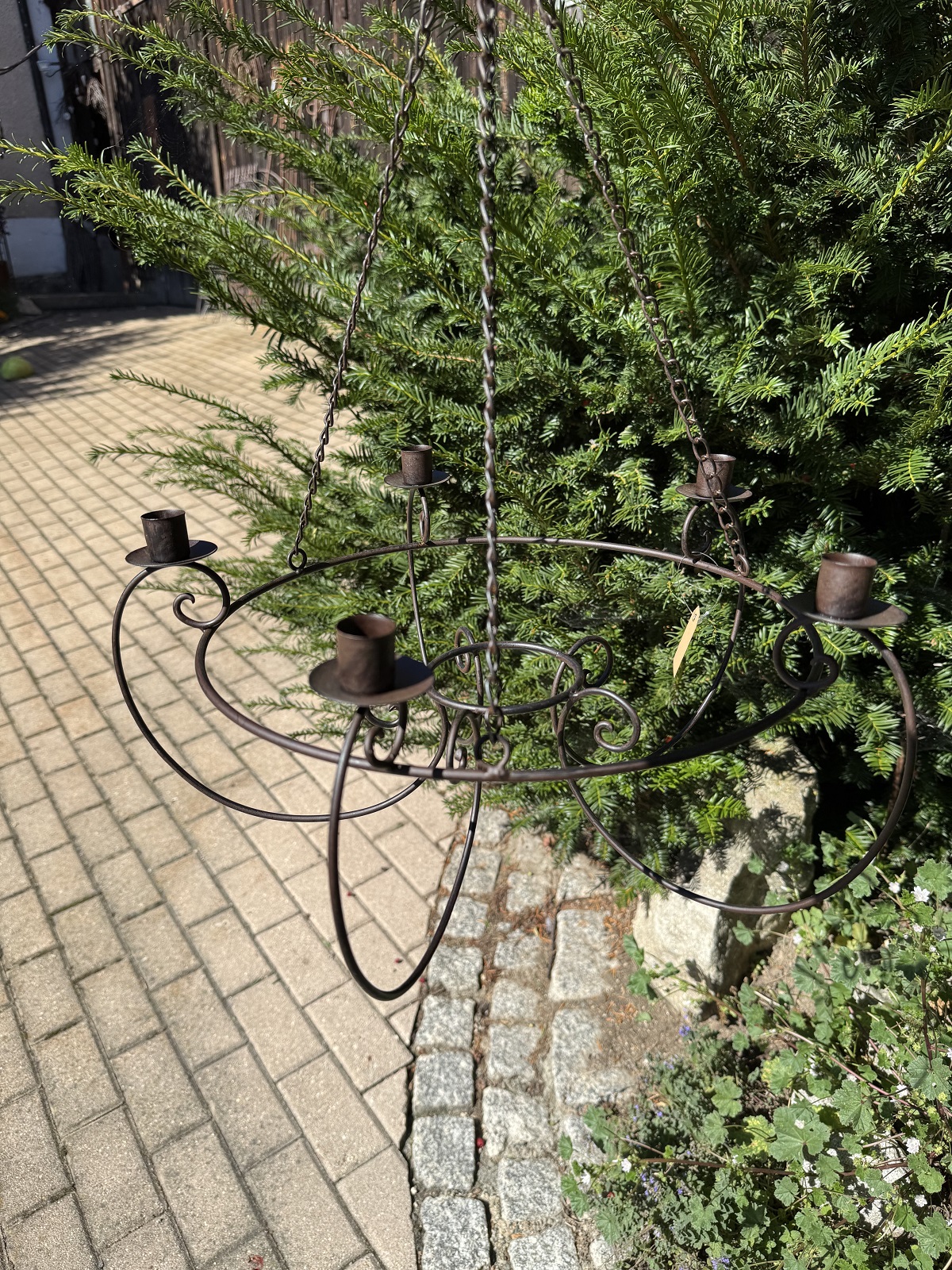 Metall Hängekerzenhalter für 5 Stabkerzen dunkelbraun an Kette - Durchmesser 46 cm