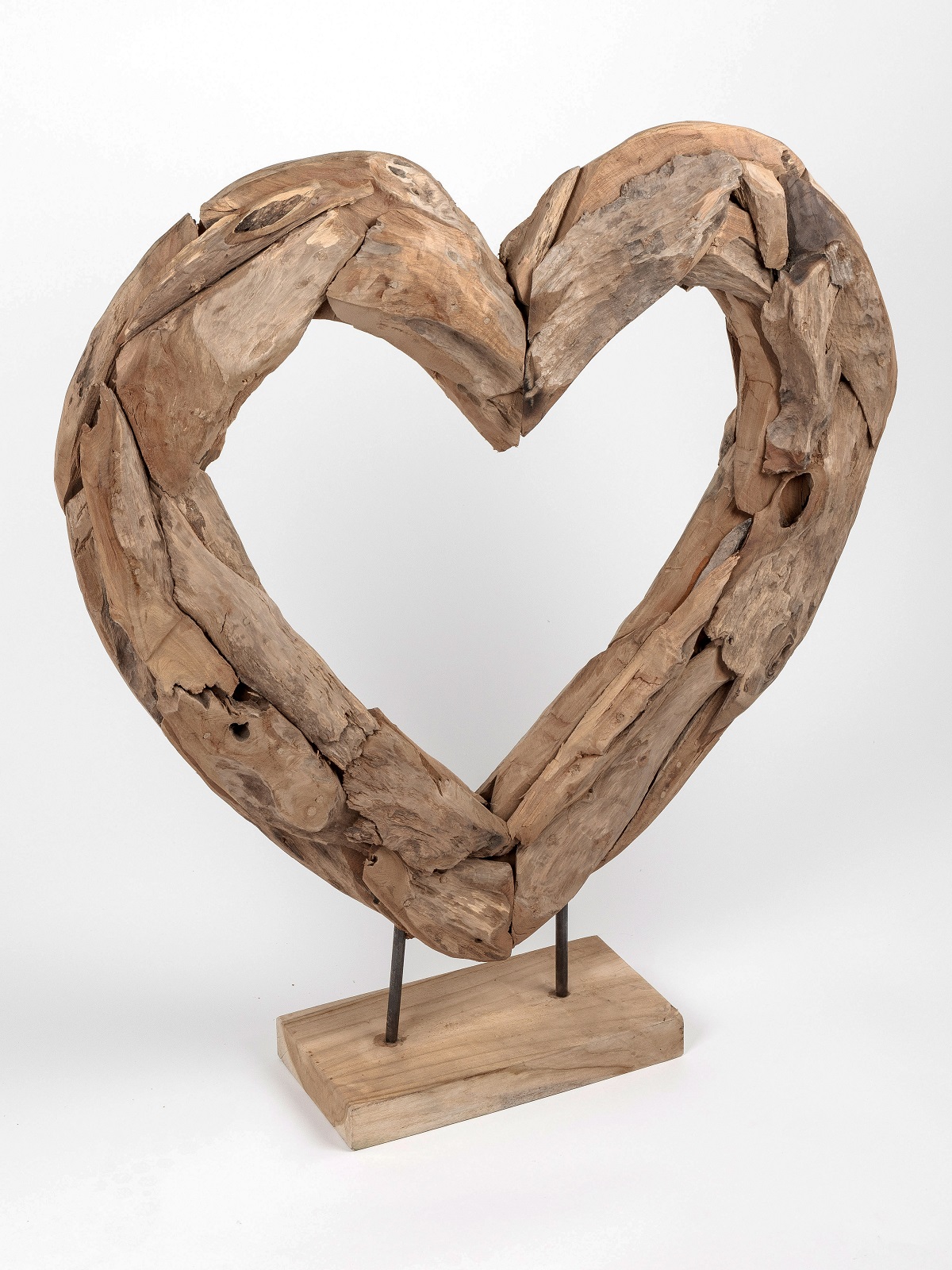 Teak Holz Herz stehend XL auf Bodenplatte - Höhe 70 cm