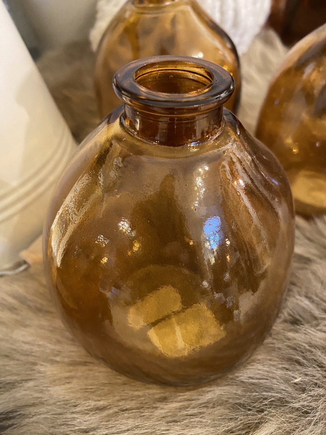 Glas Vase honigfarben/braun bauchig - Höhe 12 cm | 7557HB