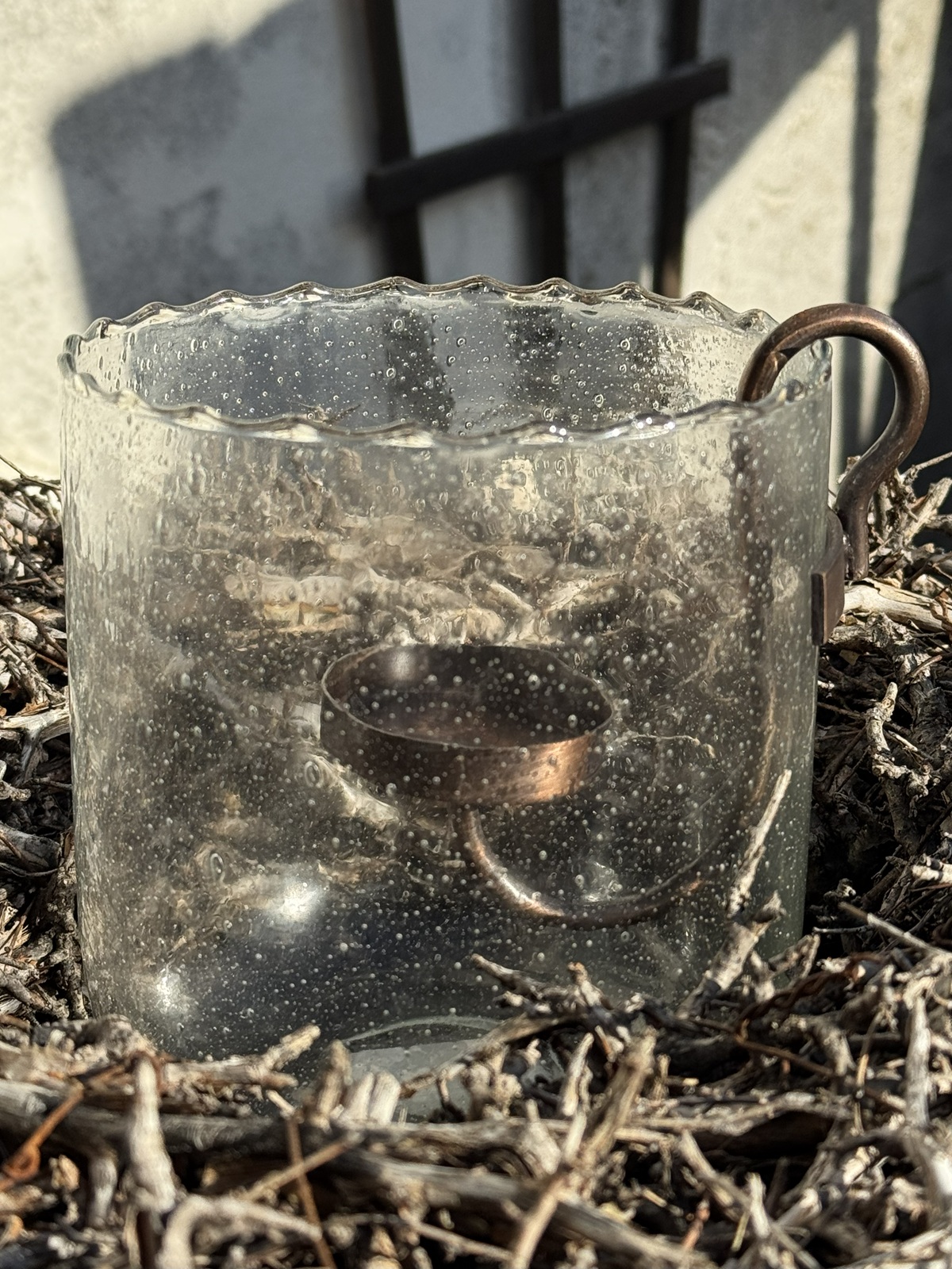 Glas Windlicht mit Teelichthalter - Höhe 15 cm