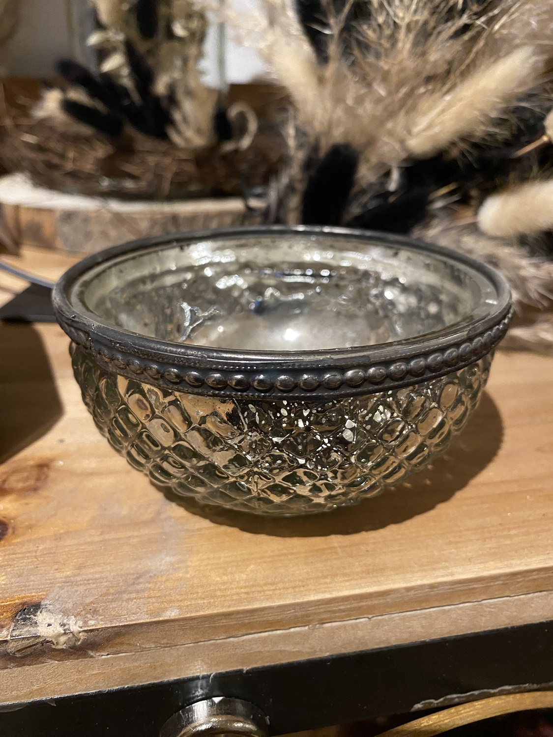 Glas Teelichthalter Cosimo mit Metallverzierung - Höhe 7 cm