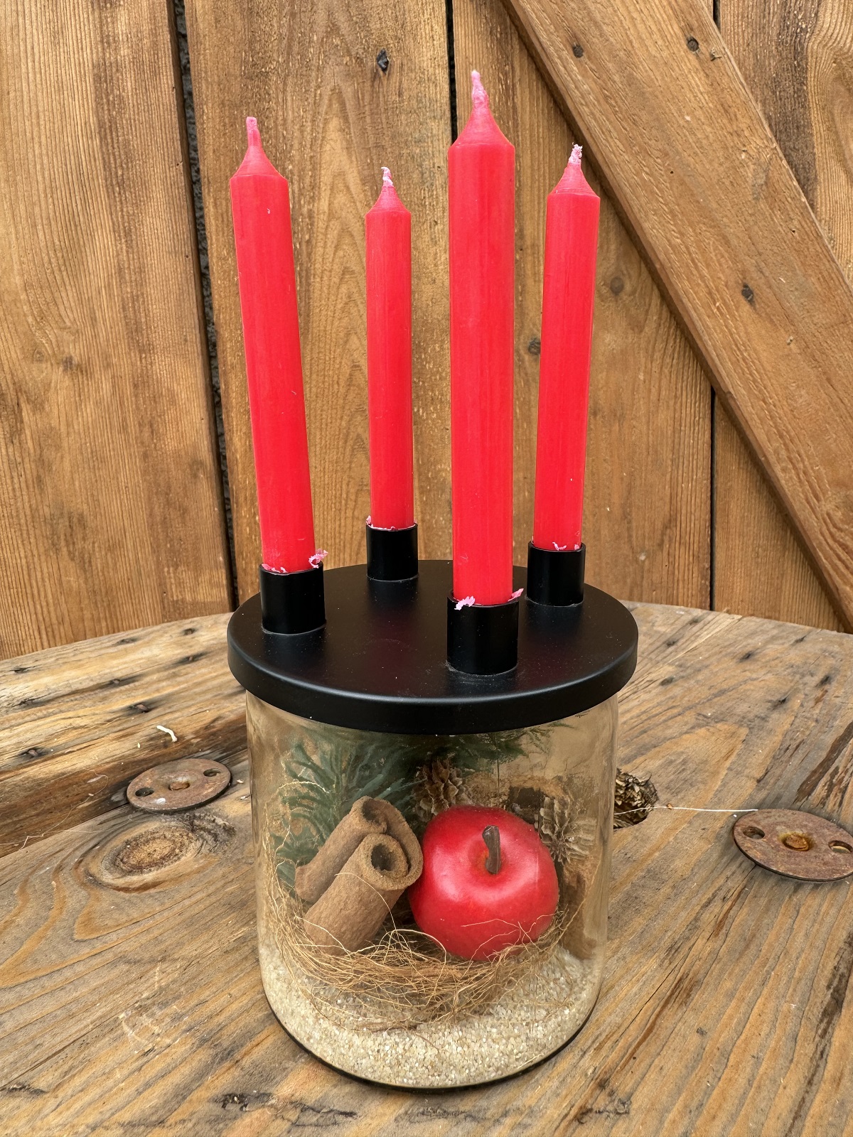 Glas mit Deckel schwarz für 4 Mini Stabkerzen - Höhe 10 cm