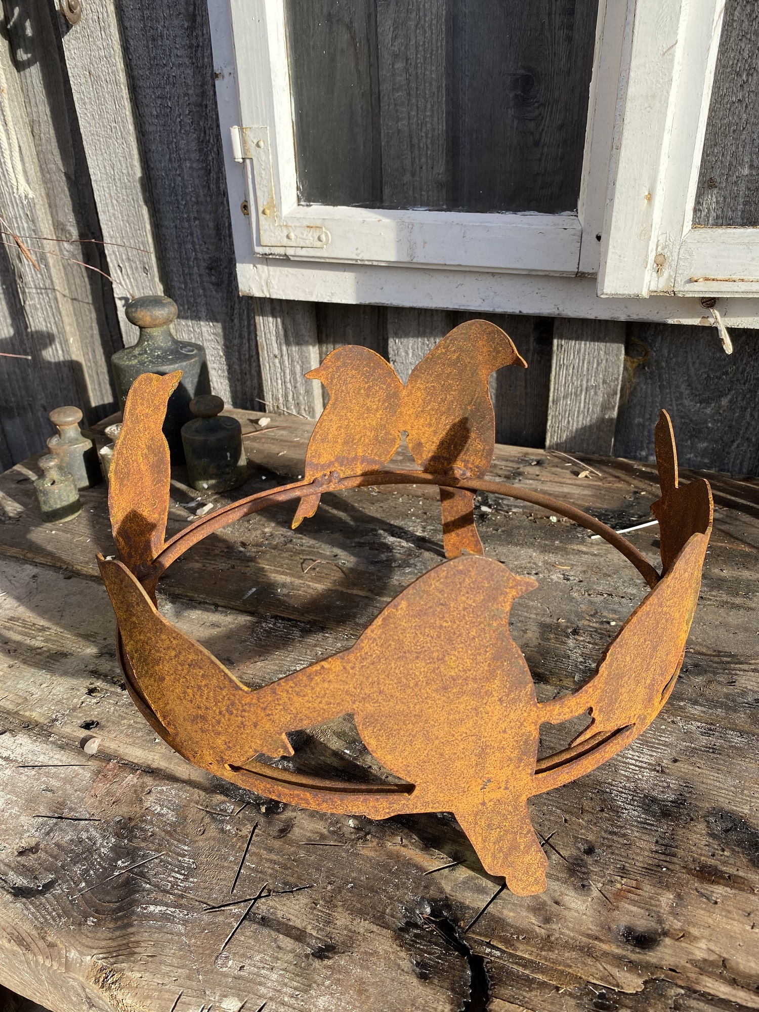 Edelrost Vogelring klein mit 7 Vögeln - Durchmesser 30 cm