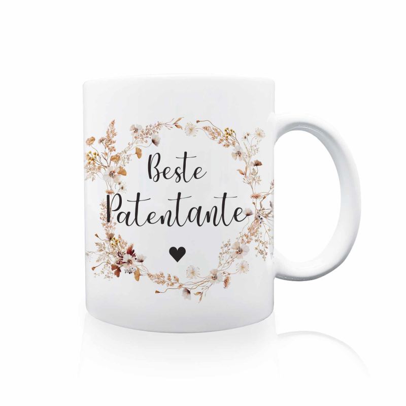 Becher Beste Patentante mit Blumenmotiv