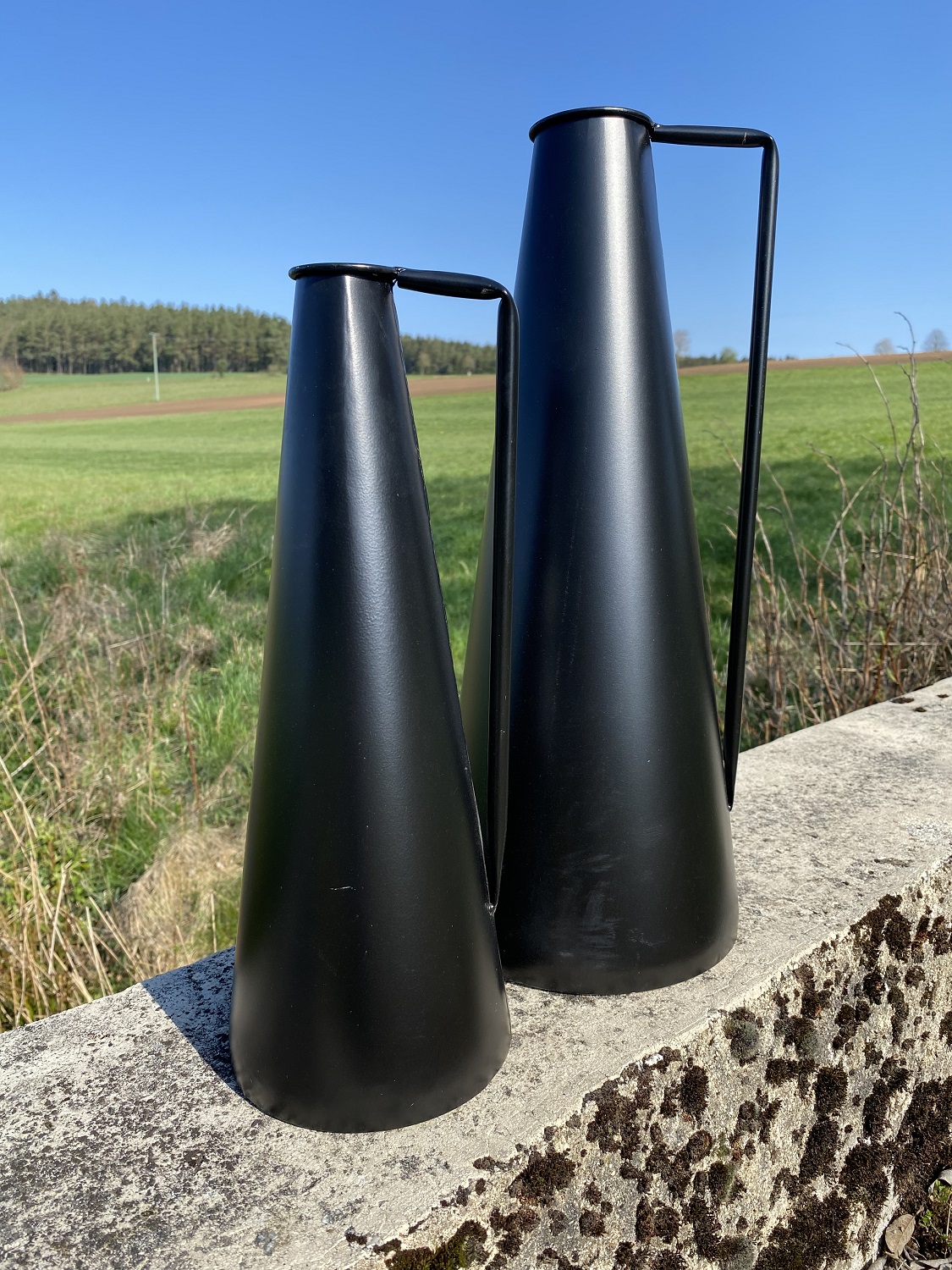 Metall Vase klein schwarz längliche Form - Höhe 38 cm | 08905