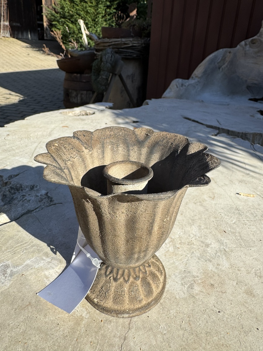 Metall Pokal Antik Graubraun mit Stabkerzenhalter - Höhe 10 cm