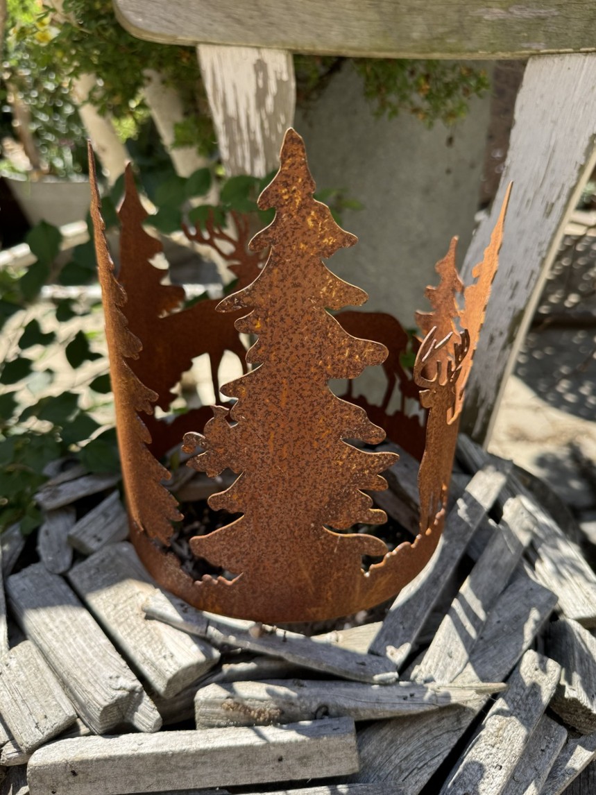 Edelrost Windlicht Ring mit Waldszene ohne Boden - Durchmesser 20 cm