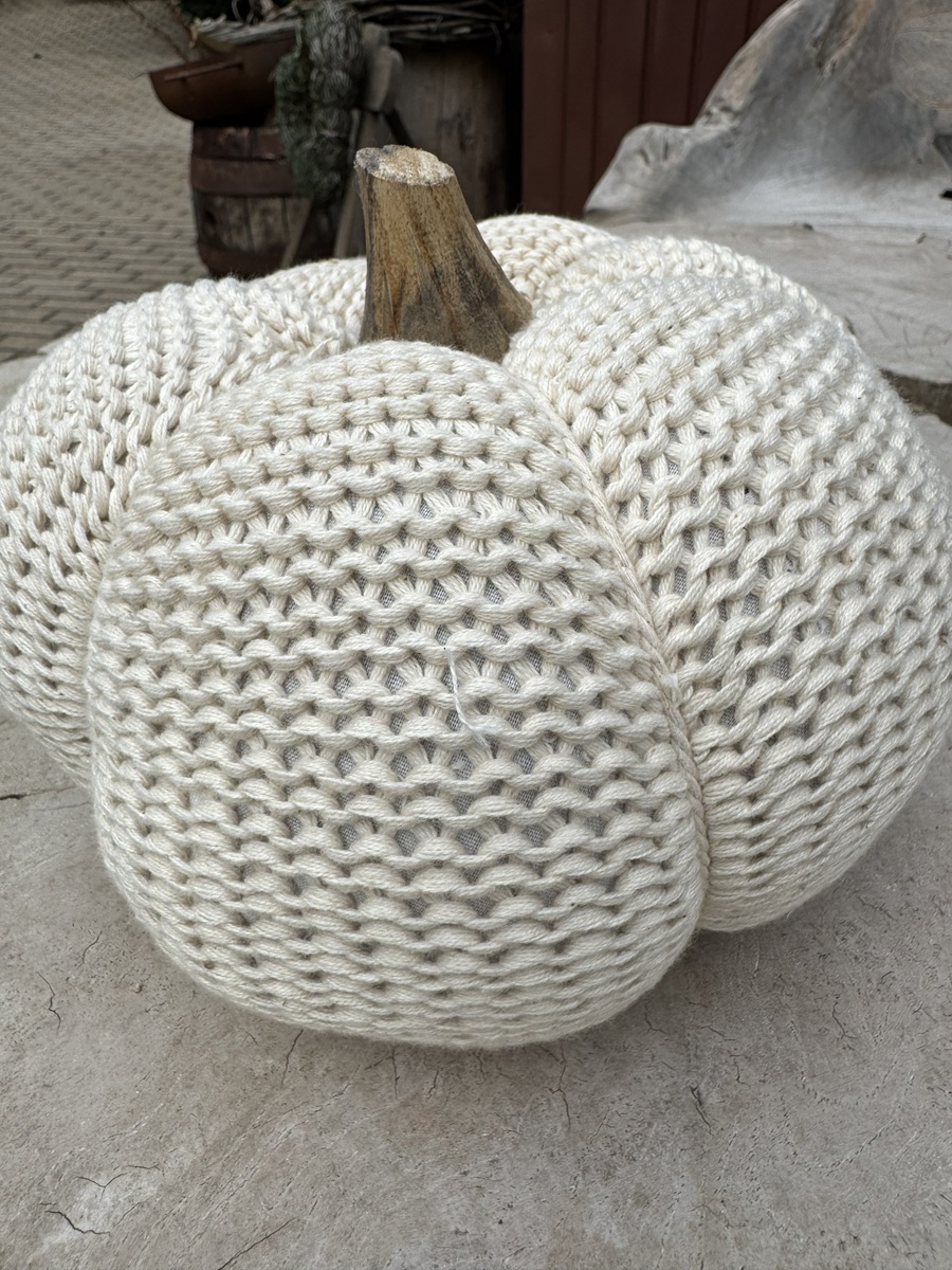 Deko Kürbis naturfarben Wolle / Holz - Durchmesser 20 cm