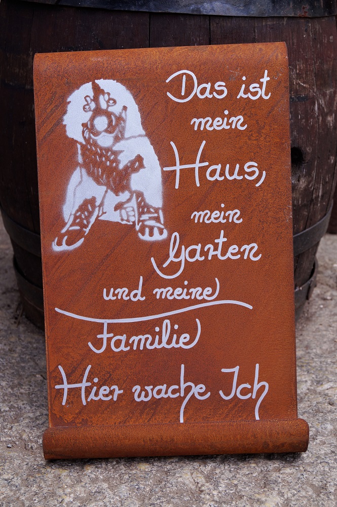 Edelrost Tafel gewellt mit Berner Sennenhund Motiv - Das ist mein Haus