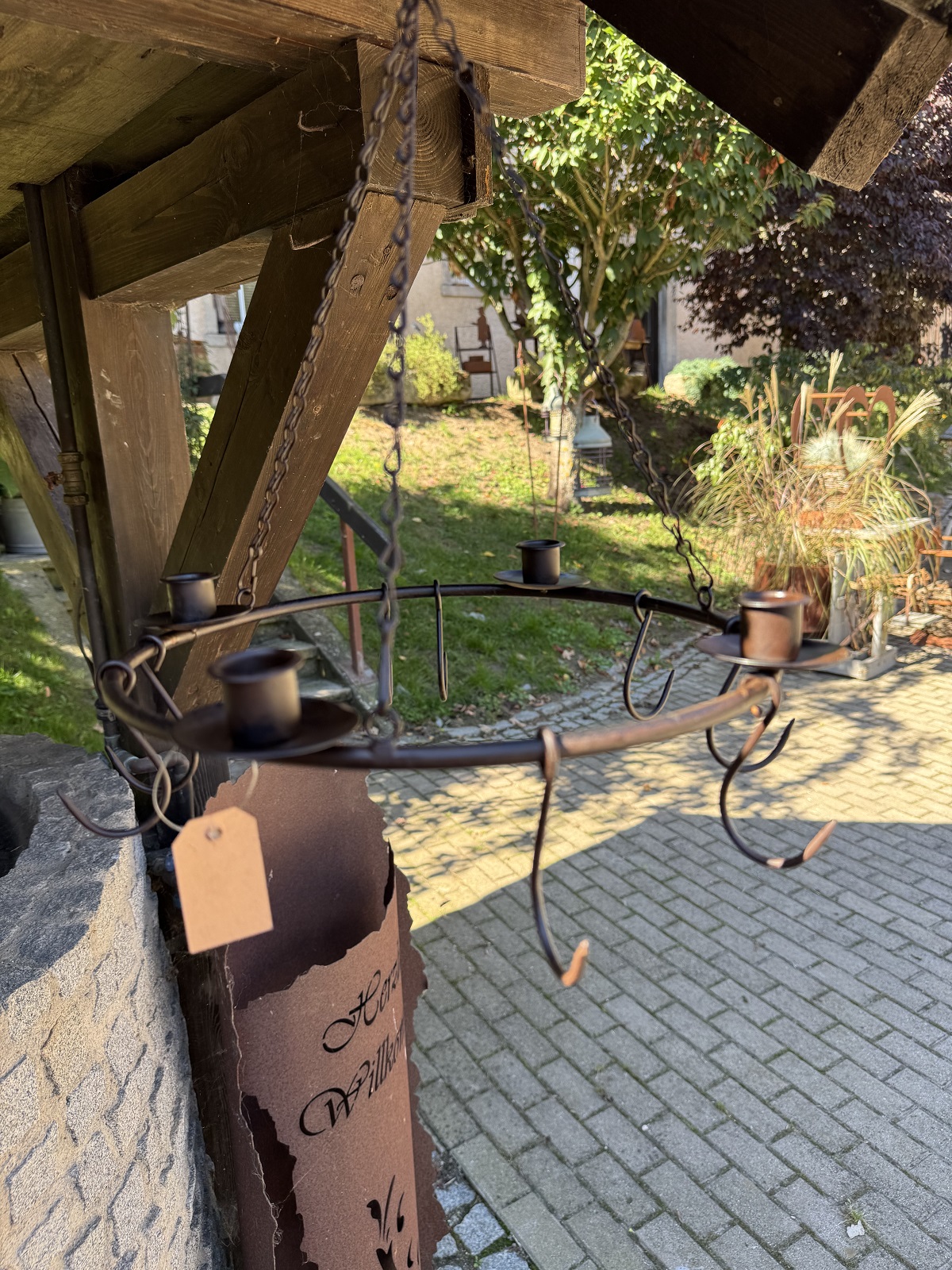 Metall Kronleuchter für 4 Stabkerzen mit 8 Haken an Kette - Durchmesser 30 cm