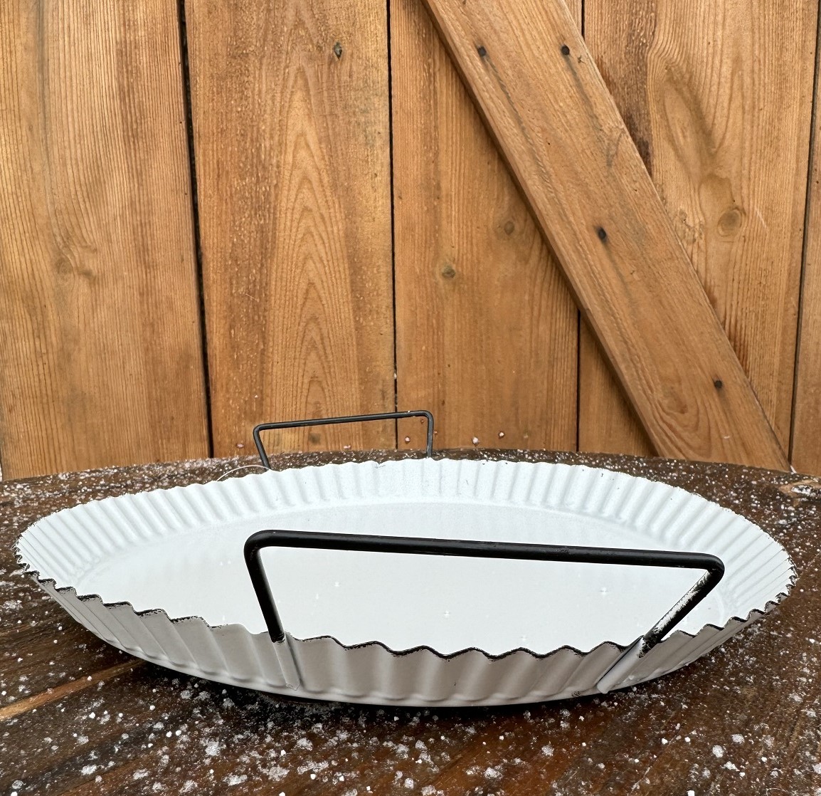 Deko Tablett Bitano weiß welliger Rand und Henkel - Durchmesser 27,5 cm