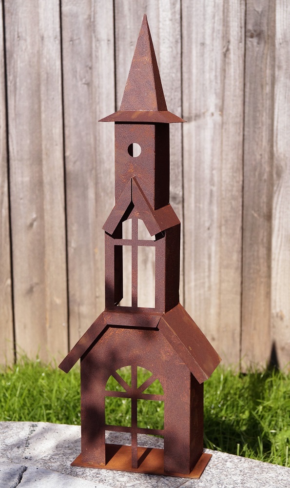 Naturrost Kirchturm zum beleuchten (hinten offen) - Höhe 48 cm