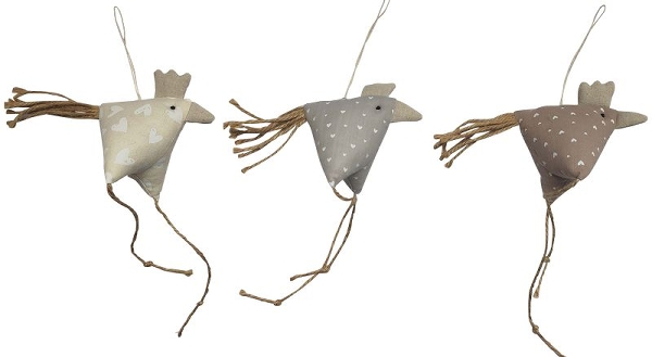 Polyester Hänger Huhn braun mit weißen Herzen - Höhe 12 cm